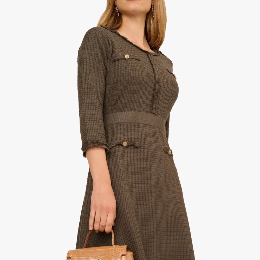 NWT Adrianna Papell Dress Women Waffle Knit Three Quarter Sleeve Fatigue, size M - Picture 4 of 11
